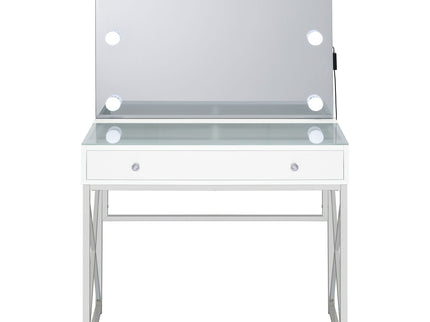 Hamlin - Makeup Vanity Table With Lighted Mirror And Padded Stool - White
