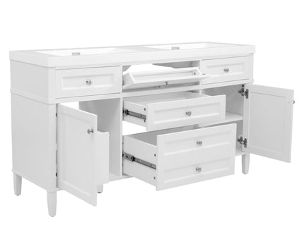 Bathroom Vanity With Double Sink, 3 Drawers, 2 Doors, Adjustable Shelves, Freestanding - White