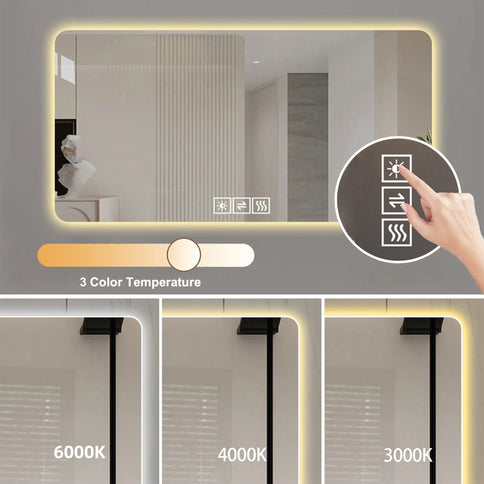 LED Bathroom Mirror With 3 Color Dimmable Backlight