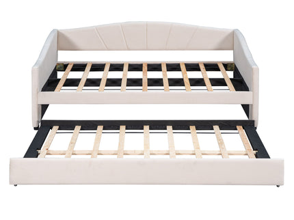 Upholstered Daybed Sofa Bed With Trundle Bed And Wood Slat