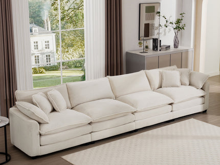 Modern Upholstered 4 Seater Fabric Sofa With Arm And Throw Pillows