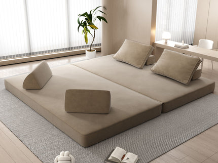 Multifunctional Convertible Sofa Bed With 2 Tumbler Backrests And 2 Pillows, Deep Seat Couch
