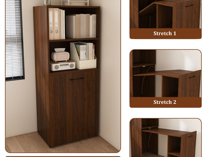 Stretchable Office Desk With Storage Shelves And Mobile Wheels