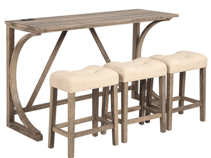 Bar Table Set With 3 Padded Stools
