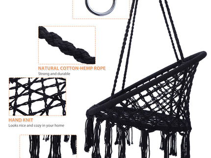 Macrame Hanging Hammock Chair, Rope Swing For Indoor And Outdoor Use