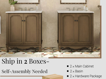 Vintage Double Sink Bathroom Vanity Set With Ceramic Sinks