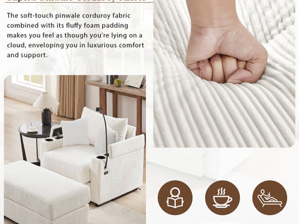 Modern Style Loveseat Sofa Sectional Sofa Couch With Storage Space, A Movable Ottoman, Two USB Ports, Two Cup Holders, A Phone Holder For Living Room