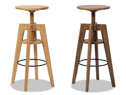 Spencer - Minimalist Oak Adjustable Bar Counter Stool - Walnut Brown Oak