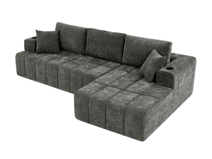 L - Shaped Sectional Sofa With Cup Holders & Side Pockets