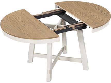 Round Extendable Dining Table Set With 4 Upholstered Chairs