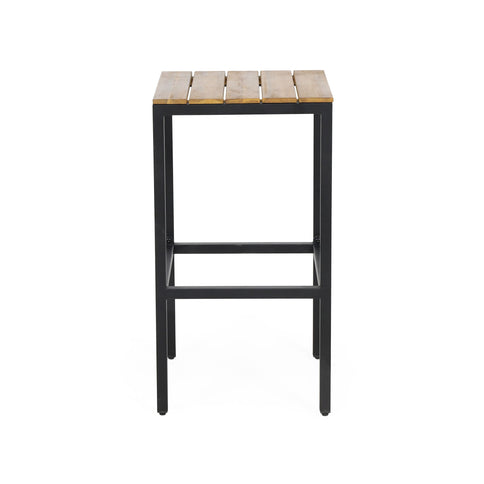 Outdoor Bar Stool With Slat Design And Metal Frame (Set of 2)