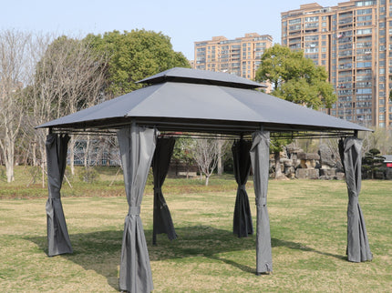 13 0 Ft Outdoor Patio Gazebo Canopy Tent With Ventilated Double Roof And Side Wall (Detachable Curtain Included On All Sides) Suitable For Lawn Garden Backyard And Deck - Gray