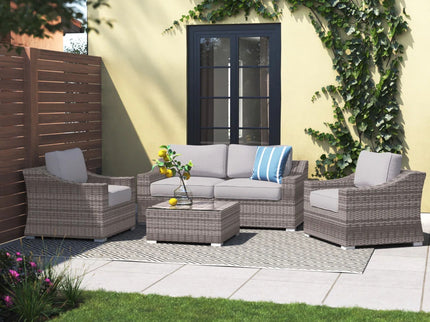 Outdoor Wicker Conversation Set With Cushions, All Weather