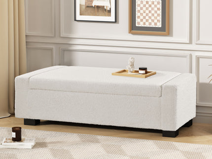 Textured Boucle Ottoman Bench With Hinged Lid For Seating And Storage - Beige