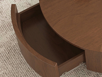 Drum Shaped Coffee Table With Hidden Storage Drawer, Low Profile For Living Room - Walnut