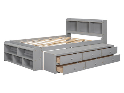Bed With Bookcase Headboard, Under Bed Storage Drawers And Bed End Storage Case