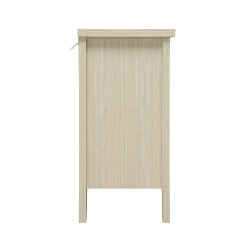 3 Drawer Buffet Sideboard With Adjustable Shelves, Storage Cabinet With Natural Seaweed Decor Doors For Living Room Kitchen Entryway - Natural