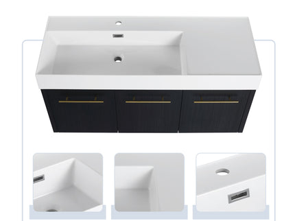 Modern Chestnut Wall Mounted Bathroom Vanity With Left Resin Sink And Storage Rack - Black Chestnut