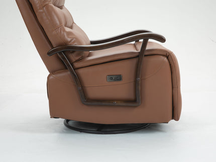 Swivel Rocker Recliner Power Glider Chair With Solid Wood Armrests, Extra Wide Reclining Sofa Chair Upholstered Living Room Single Sofa