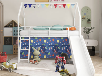 Jack - House Loft Bed With Slide And Curtain Set