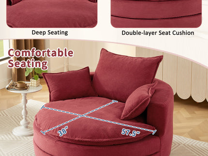 360° Swivel Accent Barrel Chair With Dual Layer Cushion And 3 Removable Pillows