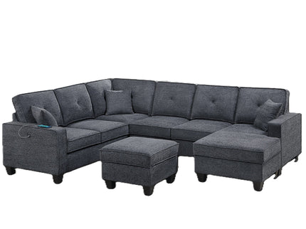 5 Piece Sectional Set With USB Port And Ottoman