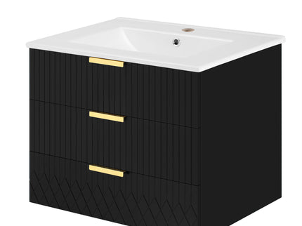 Wall Mounted Floating Cabinet With Double Drawer, Rectangular Sink