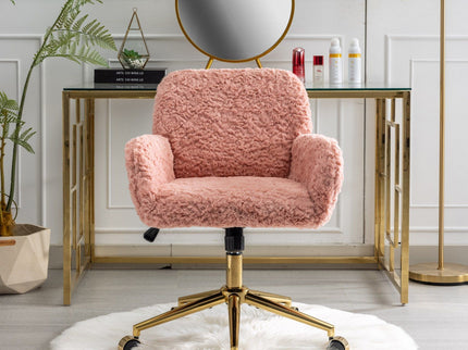 Office Chair, Artificial Rabbit Hair Home Office Chair With Metal Base, Adjustable Desk Chair Swivel Office Chair, Vanity Chair