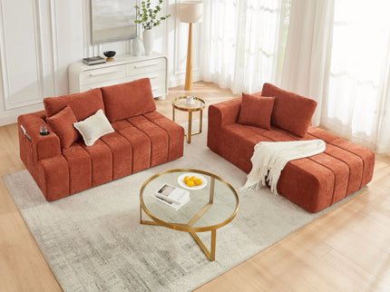 L - Shaped Sectional Sofa With Cup Holders & Side Pockets