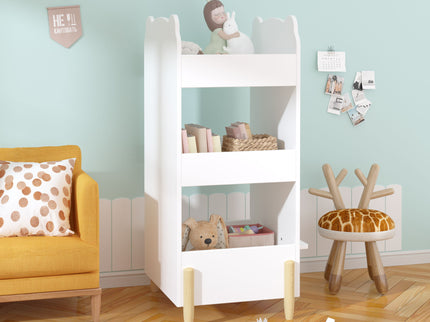 Bear Shaped Bookshelf With Chalkboard Side, 3 Tier Storage Organizer For Playroom - White