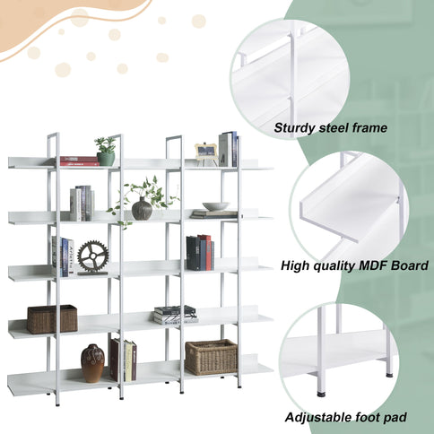 Vintage Industrial 5 Tier Open Bookcase