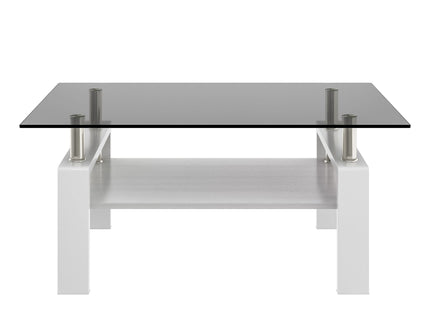 Modern Rectangular Coffee Table With Tempered Transparent Glass Top And Storage Shelf