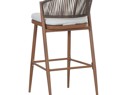 Outdoor Bar Height Metal Frame Counter Stools With Scallop Shaped Backrest & Water Resistant Cushions