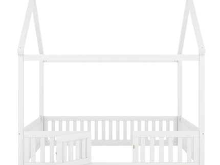 Wood House Bed With Fence And Door