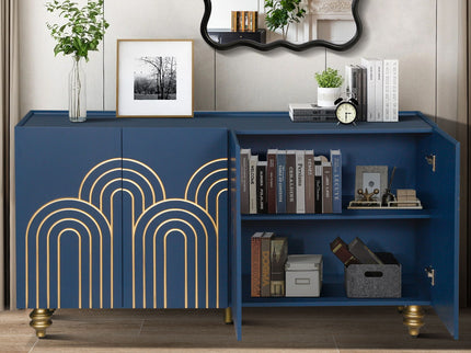 Modern Fluted Sideboard Buffet With Storage, Curve Element, 4 Doors With Adjustable Shelves