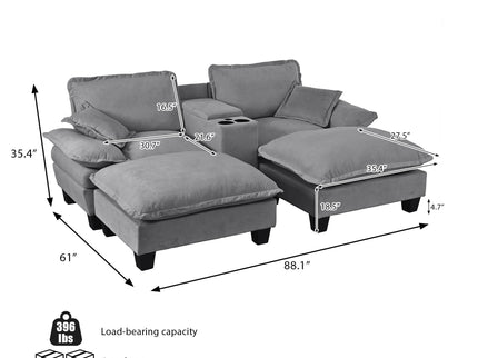 Modular Cloud Couch Sofa With Cup Holders & Storage, USB Port