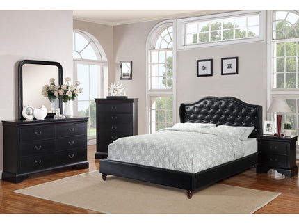 Bed With Curved Wingback Headboard, Button Tufted Upholstered