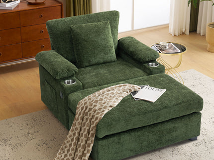 Modern Oversized Chair With Ottoman, Cupholders And USB Charging Ports