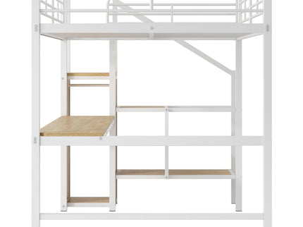 Loft Bed With Desk, Storage Staircase, Small Wardrobe And LED Light
