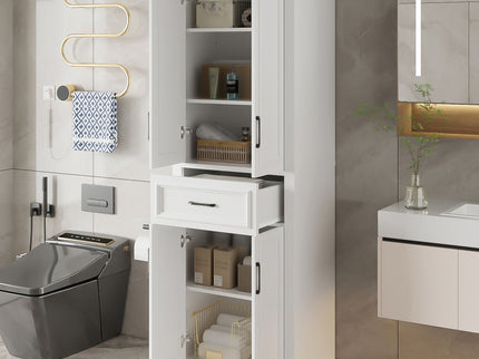 Freestanding Bathroom Vanity, Elegant Design With 4 Doors & 1 Drawer, Adjustable Shelves, Damping Hinges - White