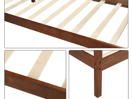 Twin Size Platform Bed With Headboard And Wooden Slat Support