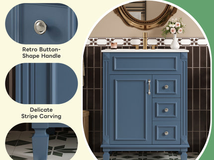 Bathroom Vanity With Ceramic Sink, Compact Cabinet With 2 Drawers And Adjustable Shelf - Blue