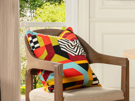 La Broderie - Square Embroidered Throw Pillow & Feather Down Insert - Colorpop Multicolored Embroidery