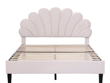 Upholstered Platform Bed With Flower Pattern Headboard