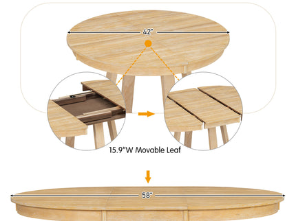 Dining Set With Leaf Round Table And 4 Upholstered Chairs