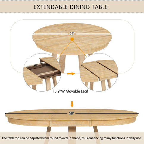 Dining Set With Leaf Round Table And 4 Upholstered Chairs