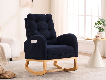 Ly-5104 - Accent Rocking Chair With Footrest & Storage Pocket For Living Room - Blue