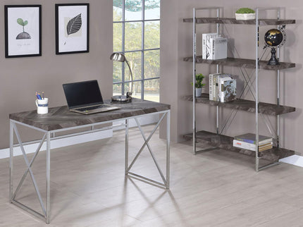Herringbone - Bookcase With Full Length Shelf - Gray