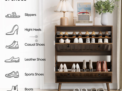 Shoe Cabinet, Storage Unit For Hallways - Walnut