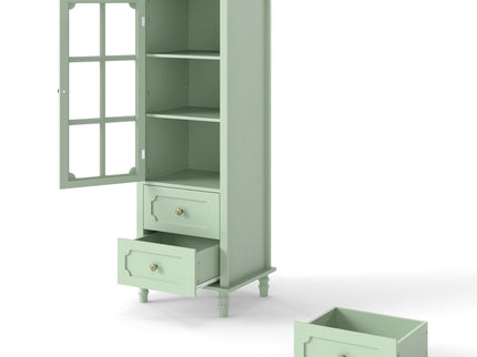 Minimalism Buffet Cabinet With Glass Doors And Double Drawer